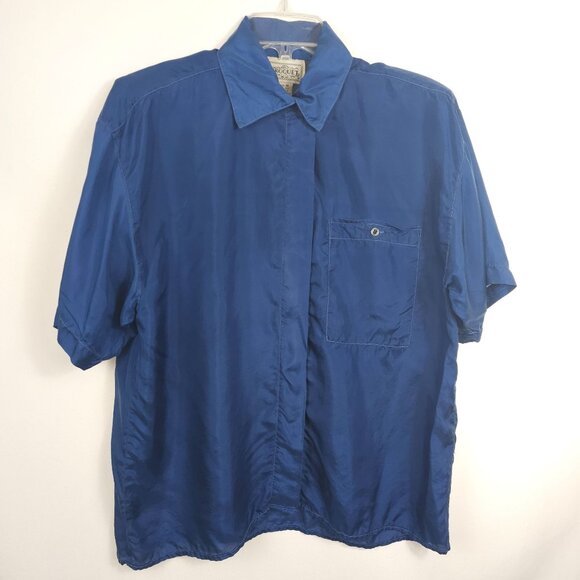 VTG Mens Business Casual Work Office Lounge 100% Silk Blue Dress Shirt Croquet M - Picture 1 of 9